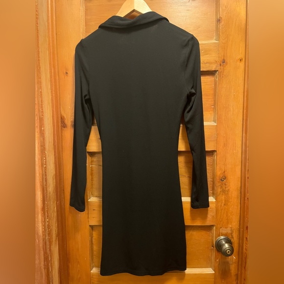 ZARA Sheska Black Stretch Dress Shirred Button Front V-neck Classic Longsleeve M - Picture 6 of 16